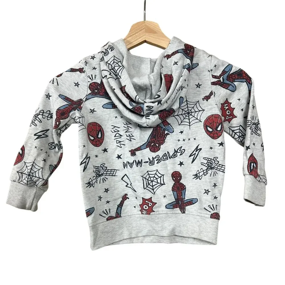 Marvel Spider-Man Size 4 Boy Pullover Hoodie Gray AOP